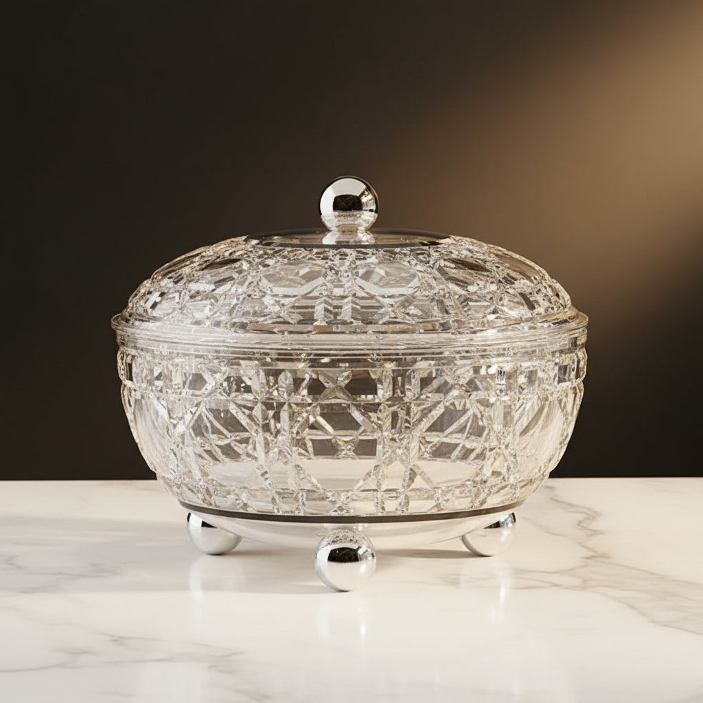 Luxury Clear Plastic Candy Dish with Lid & Ball Feet – Decorative Storage Bowl