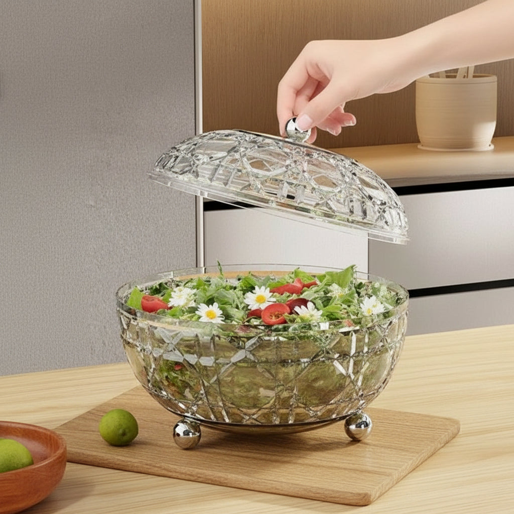 Luxury Clear Plastic Candy Dish with Lid & Ball Feet – Decorative Storage Bowl