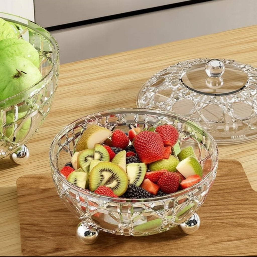 Luxury Clear Plastic Candy Dish with Lid & Ball Feet – Decorative Storage Bowl