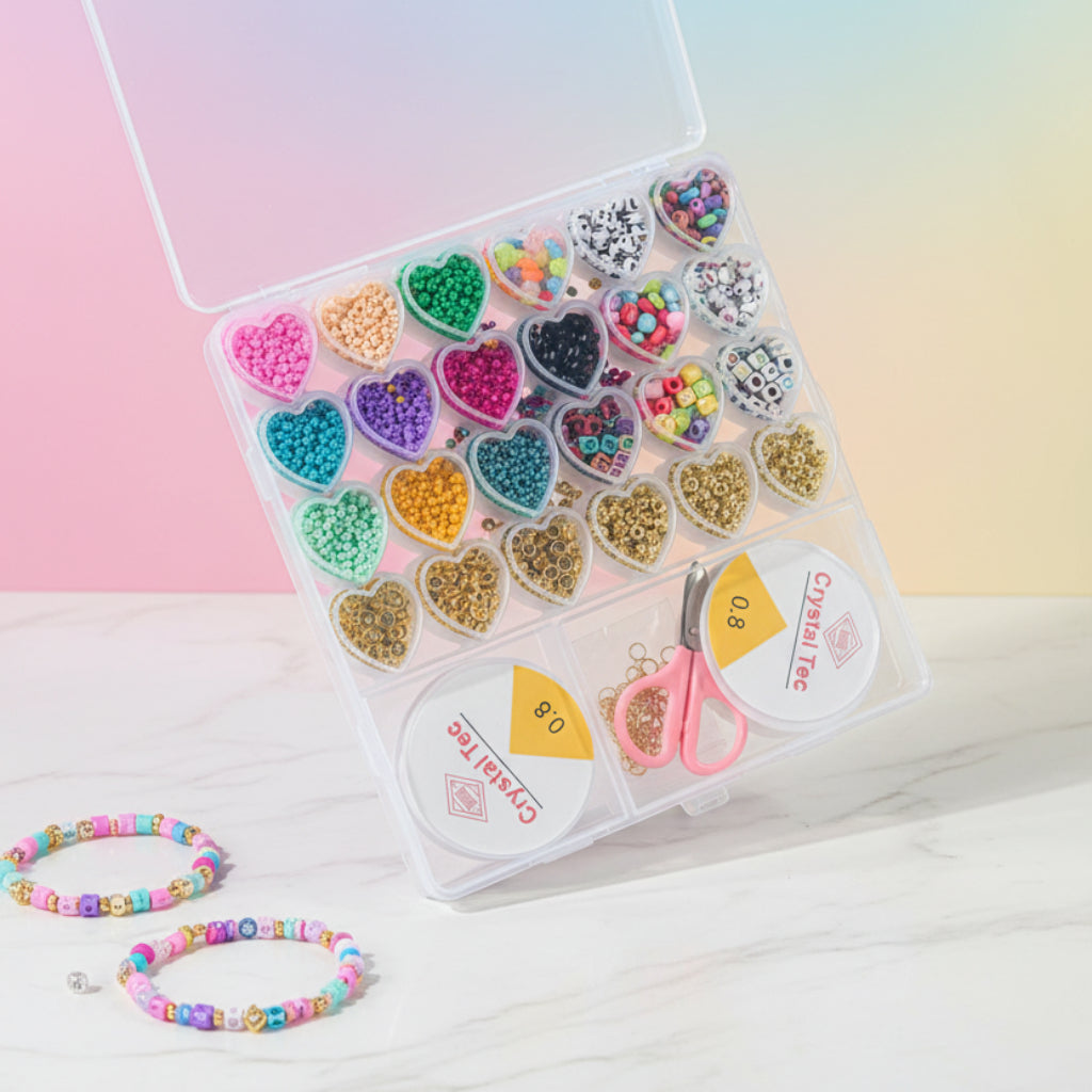 DIY Heart-Compartment Bead Kit for Friendship Bracelets and Jewelry Making