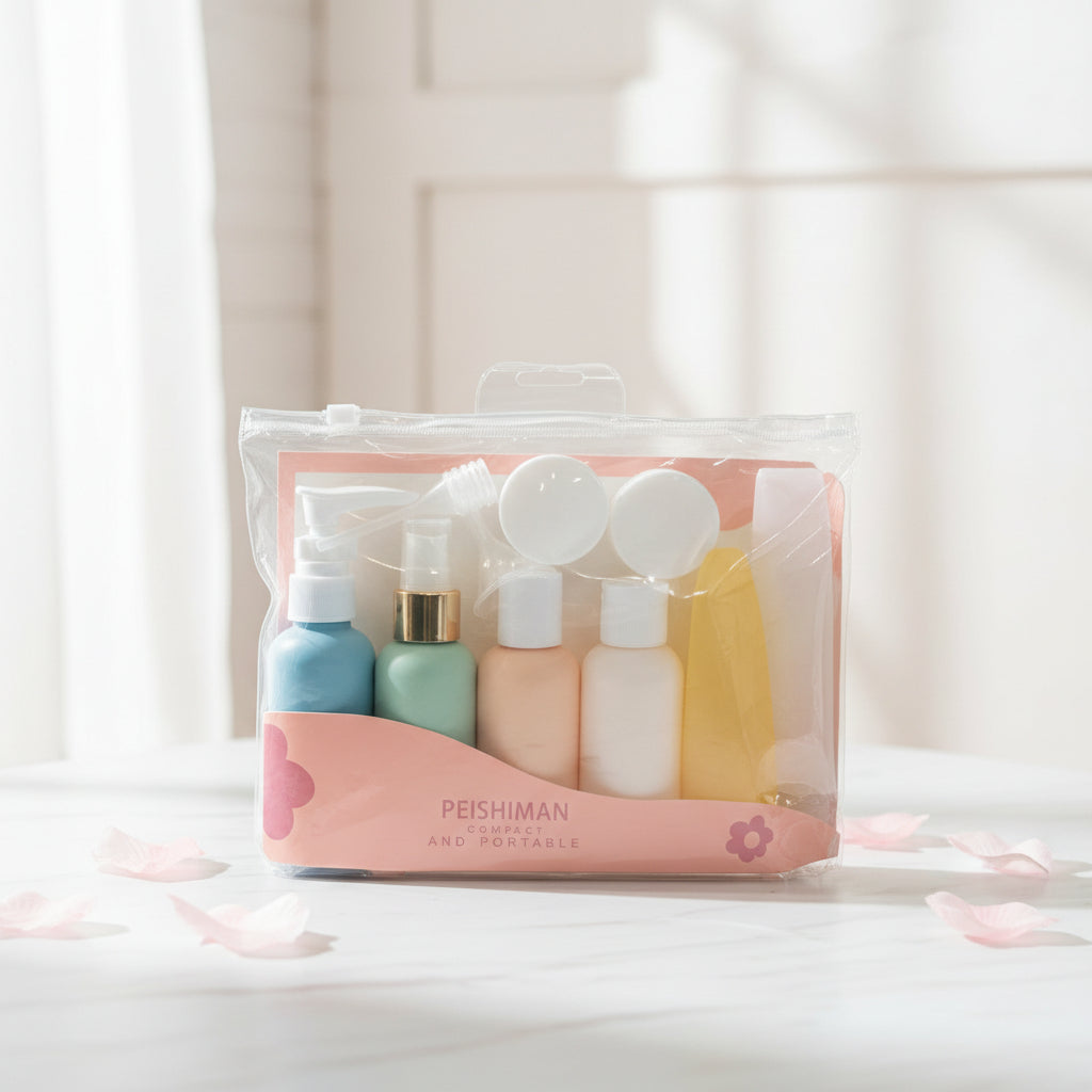 Portable Travel Bottle Set – Leak-Proof Refillable Toiletry Containers with Funnels & Jars