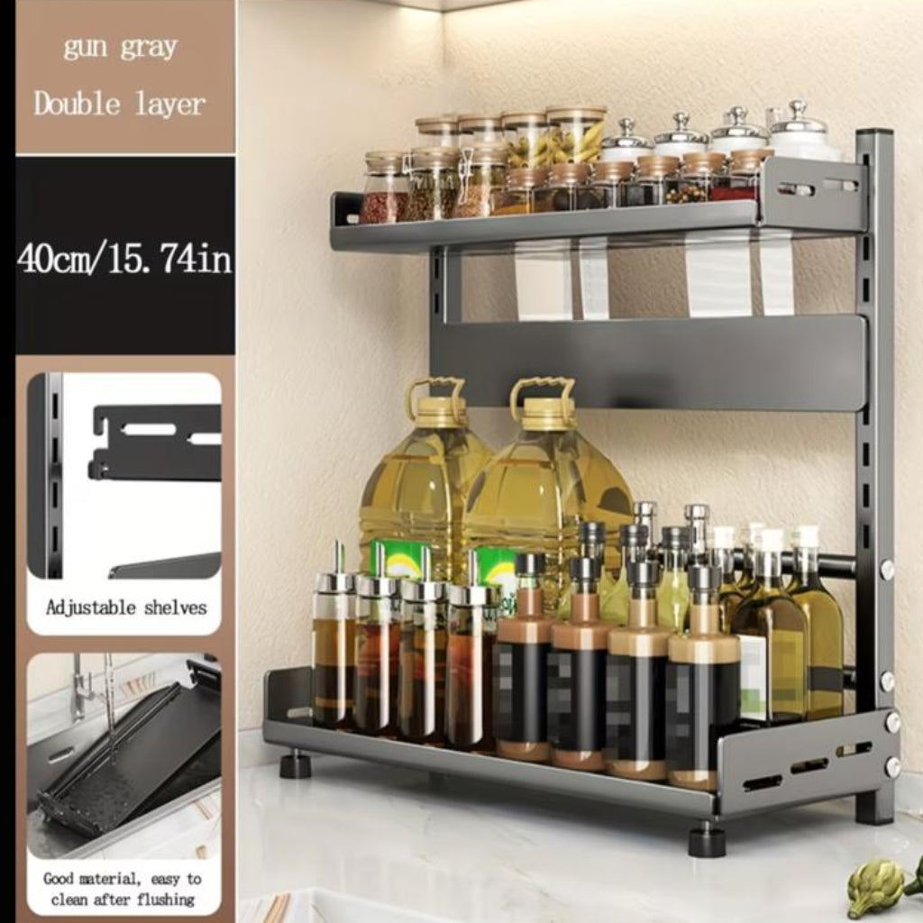 Steel Multi-Tier Spice Rack – Kitchen Countertop Organizer & Storage Shelf