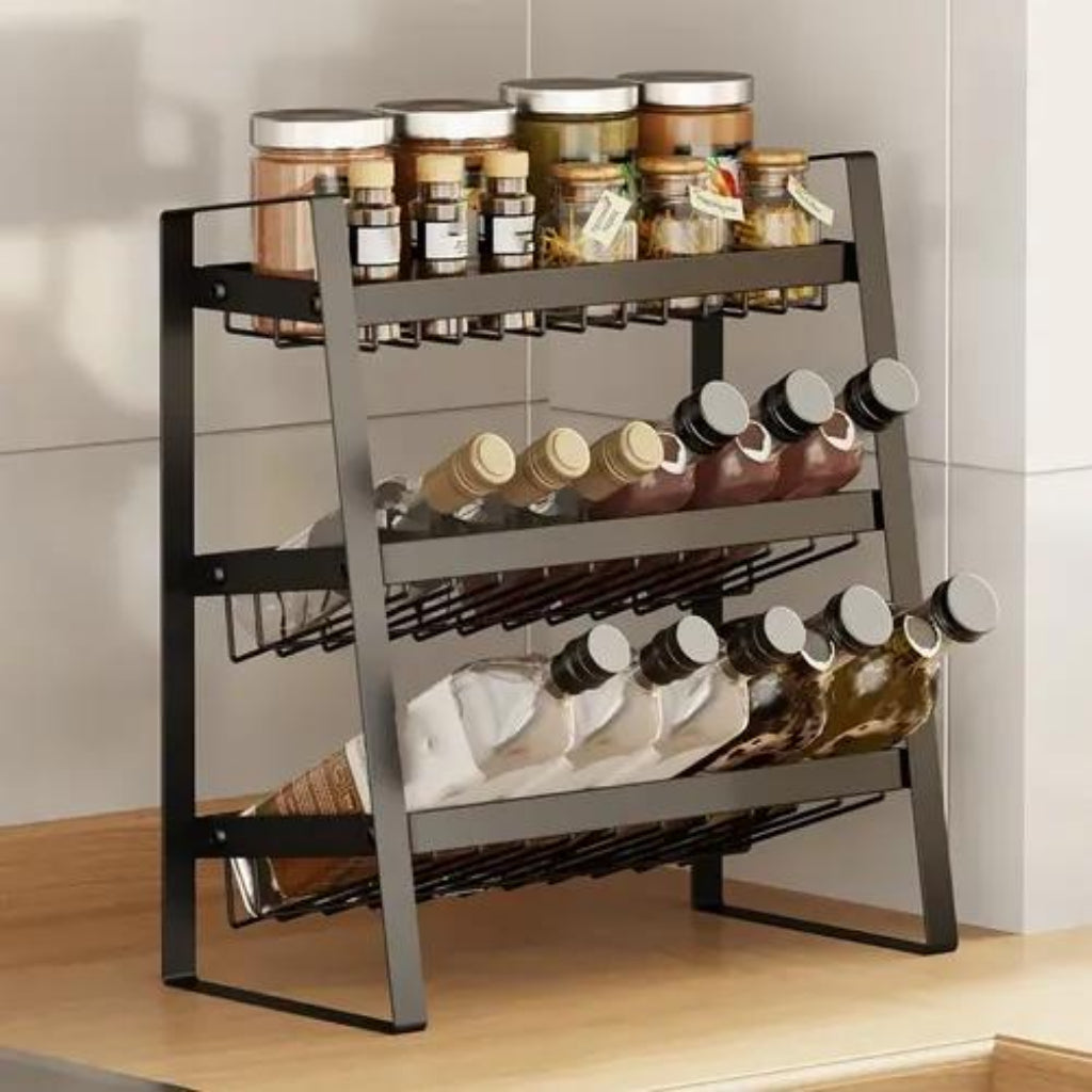 3-Tier Kitchen Spice Rack & Bottle Organizer – Multi-Level Storage Shelf