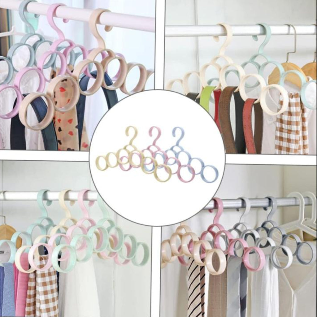 Multi-Ring Hanger – Belt, Tie & Scarf Organizer,3-piece set Assorted Colors