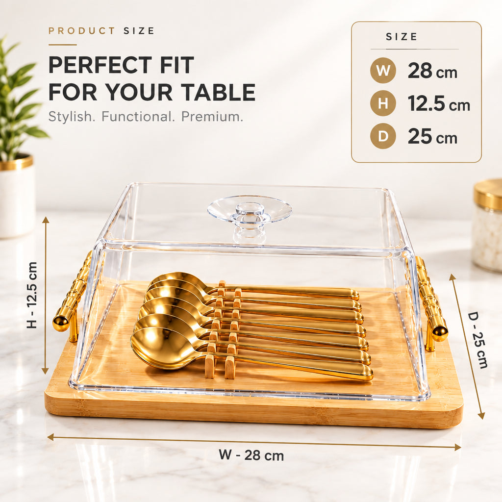 Luxury Wooden Serving Tray with Clear Acrylic Cover – Elegant Food & Snack Display Tray