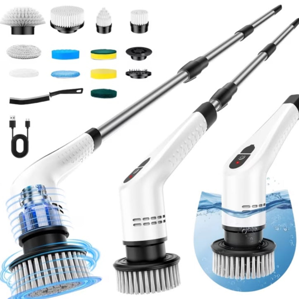 Cordless Electric Spin Scrubber – Long Extension Rod with Multiple Replaceable Brush Heads