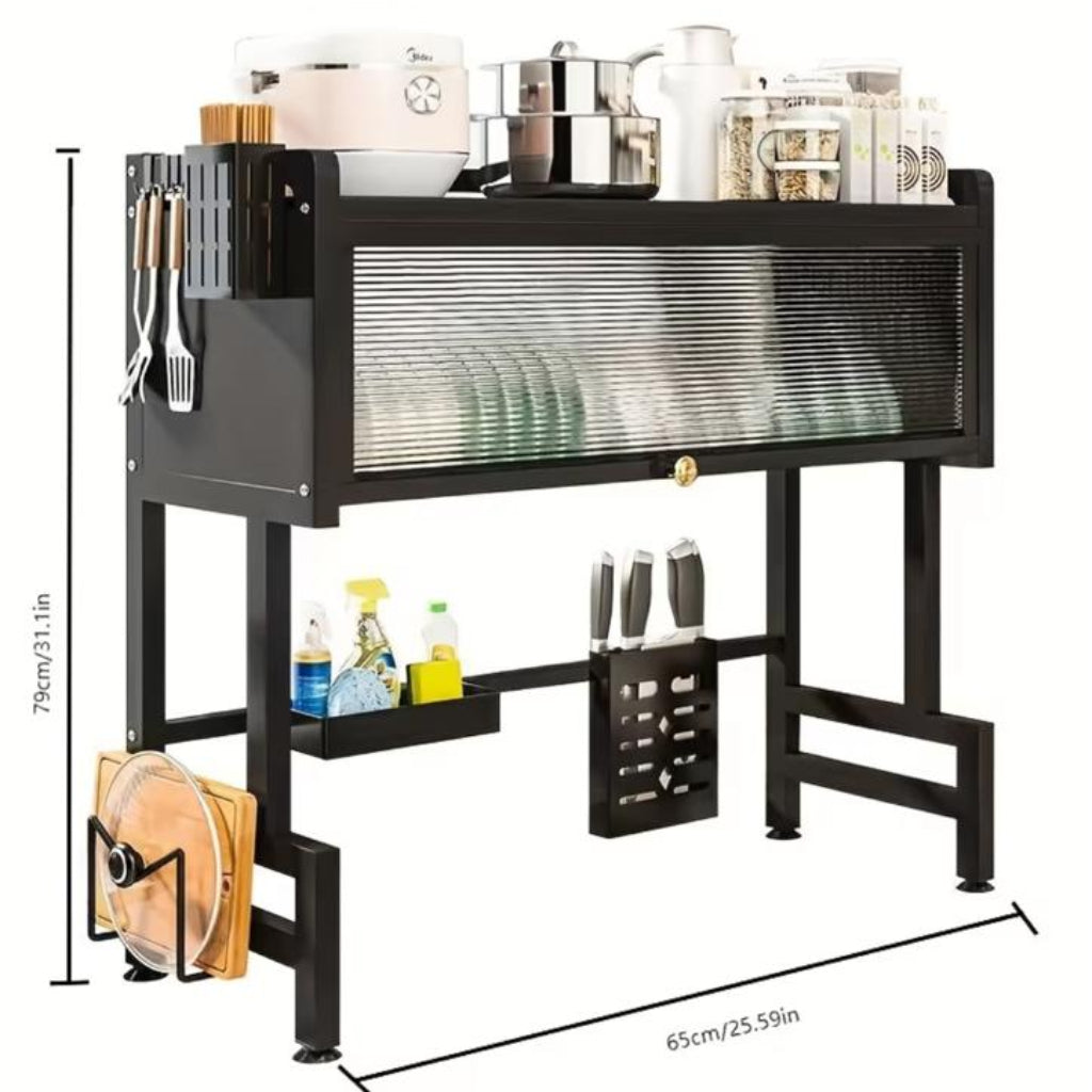 2-Tier Metal Kitchen Sink Dish Drying Rack with Cabinet Door – Multifunctional Countertop Organizer