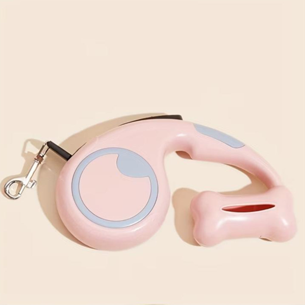 2-in-1 Extendable Dog Leash with Built-In Waste Bag Holder – One-Hand Brake & Lock