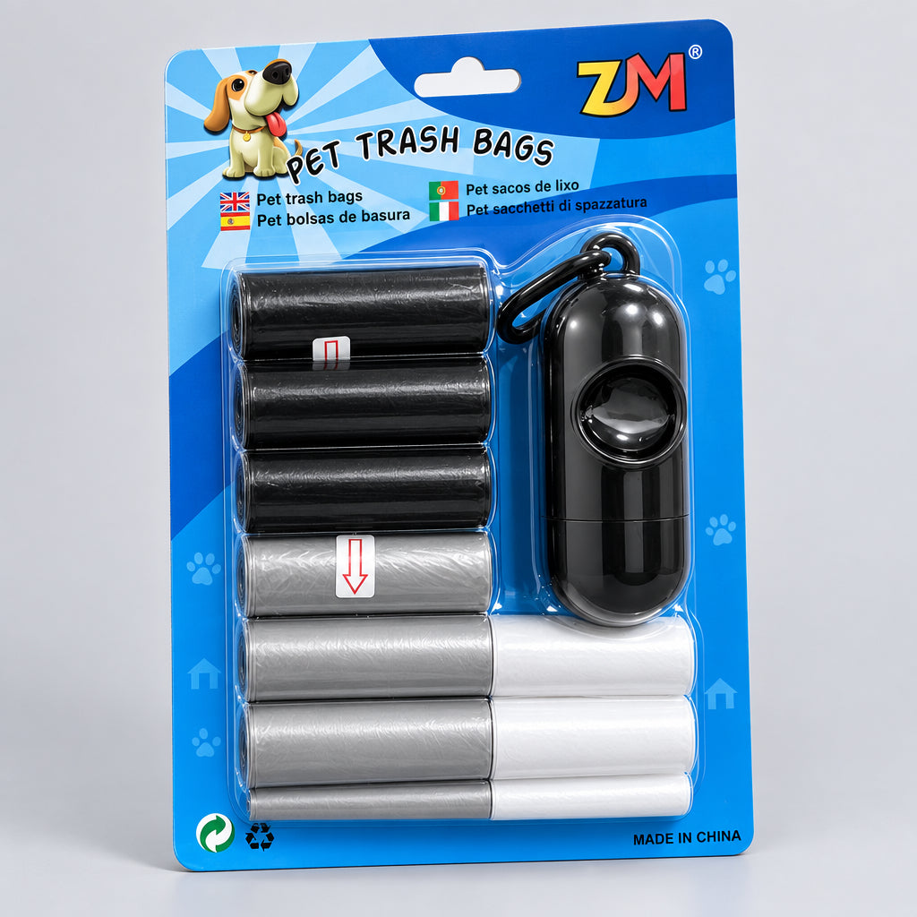 Portable Dog Waste Bag Dispenser with Multi-Color Refill Rolls – Leak-Proof Pet Waste Bags