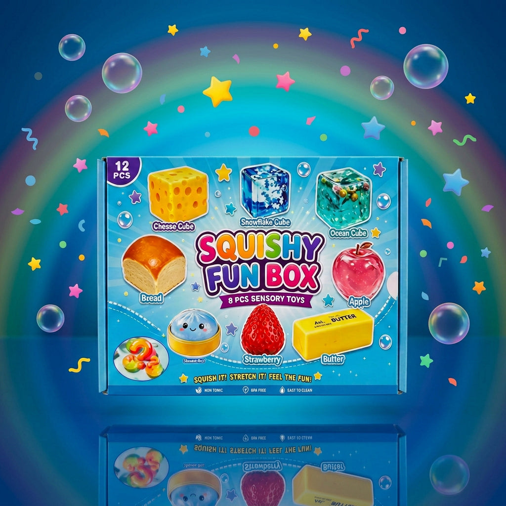 12 PCS Squishy Sensory Toy Set – Cute Food-Shaped Stress Relief Toys