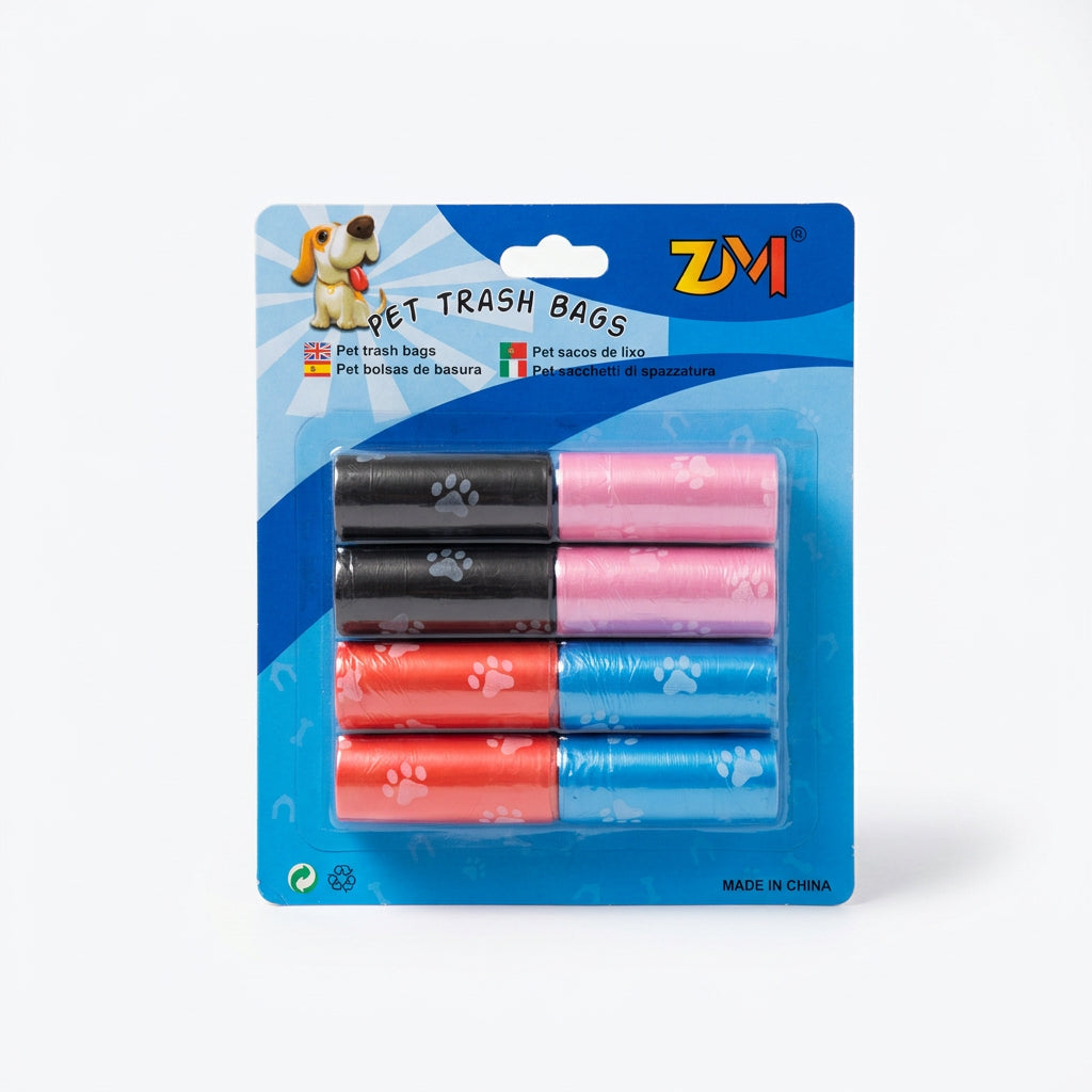 8 Rolls Multicolored Pet Waste Bags – Disposable Dog Poop Bags
