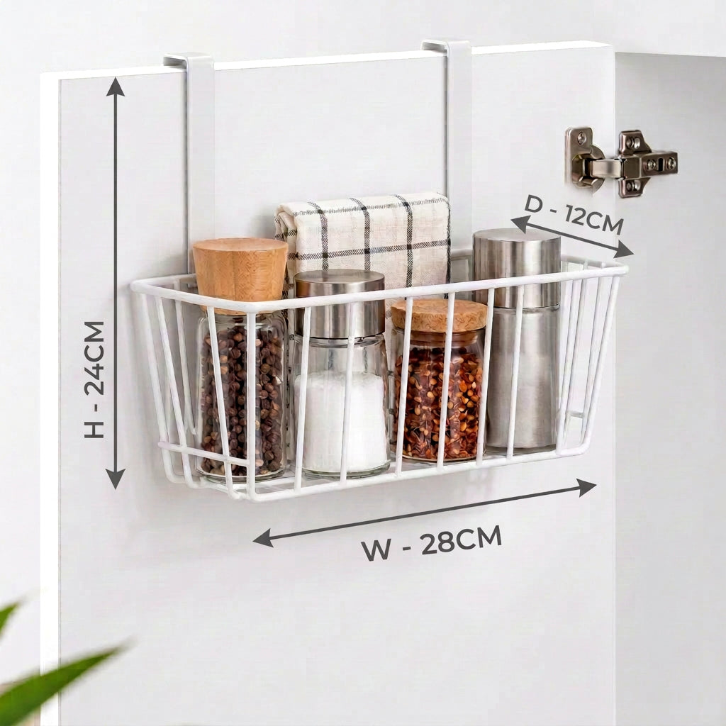 Over-Cabinet Door Storage Basket – Metal Kitchen Organizer Rack