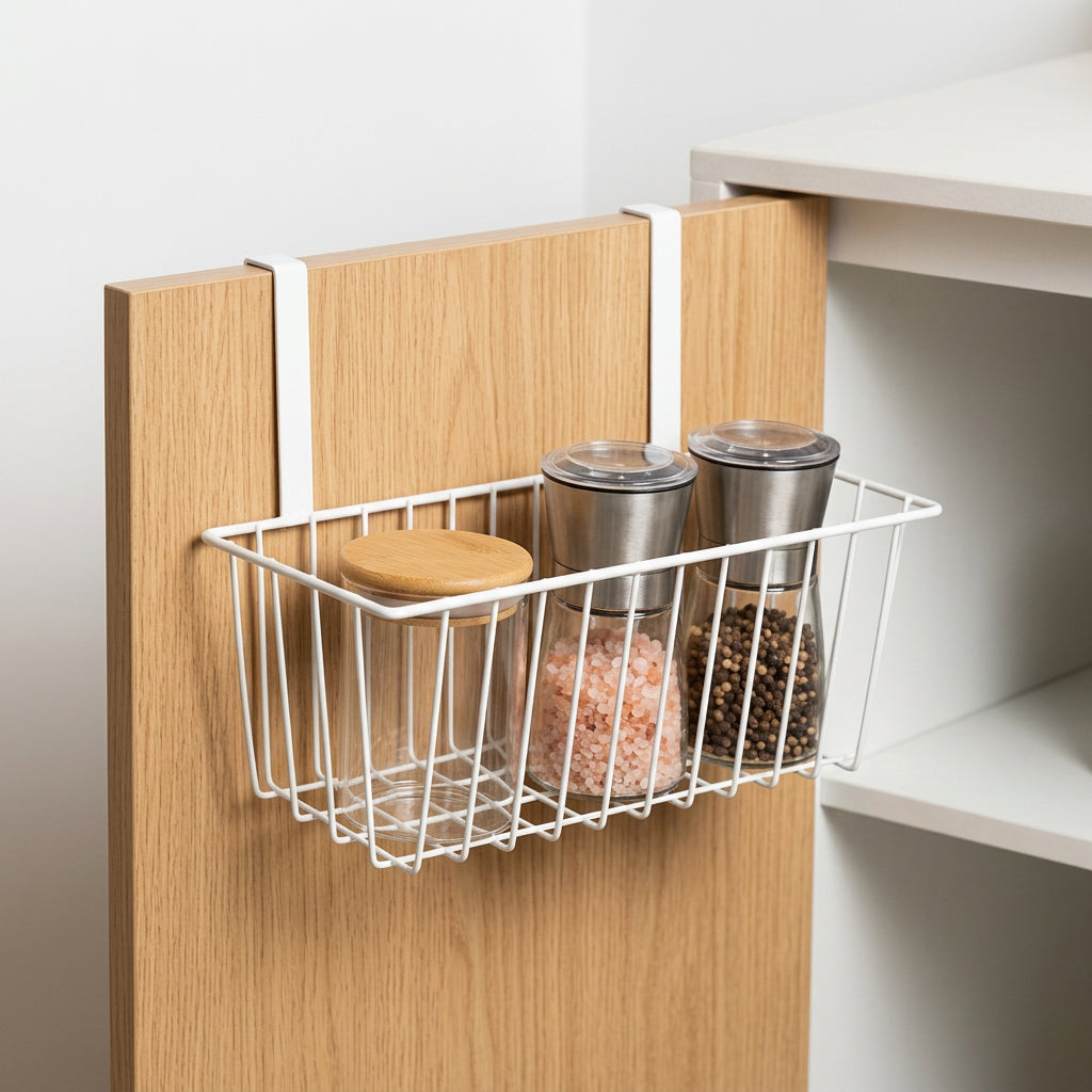 Over-Cabinet Door Storage Basket – Metal Kitchen Organizer Rack
