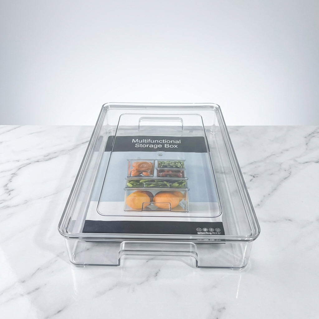 Multifunctional Clear Acrylic Storage Box with Lid – Stackable Kitchen Organizer