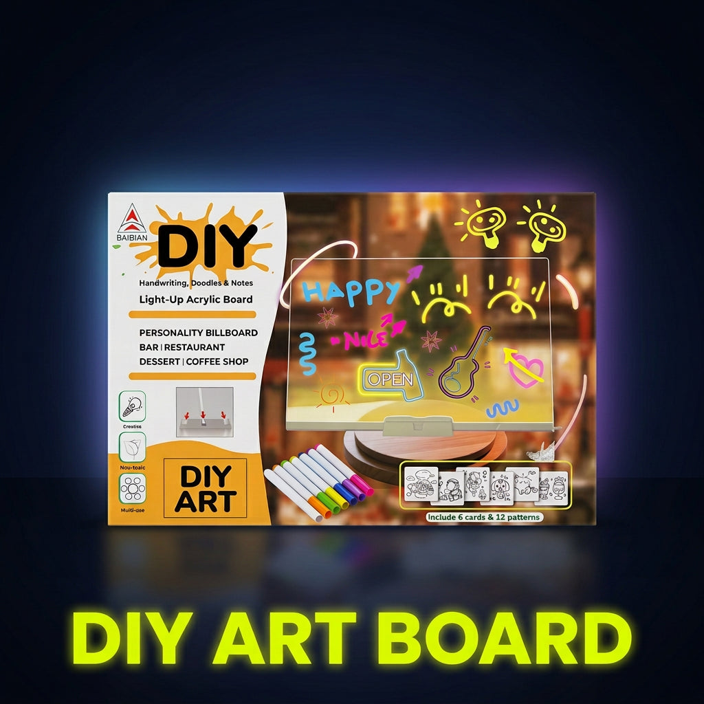 مجموعة لوحة أكريليك مضيئة للملاحظات والرسم (مع علامات وبطاقات استنسل)