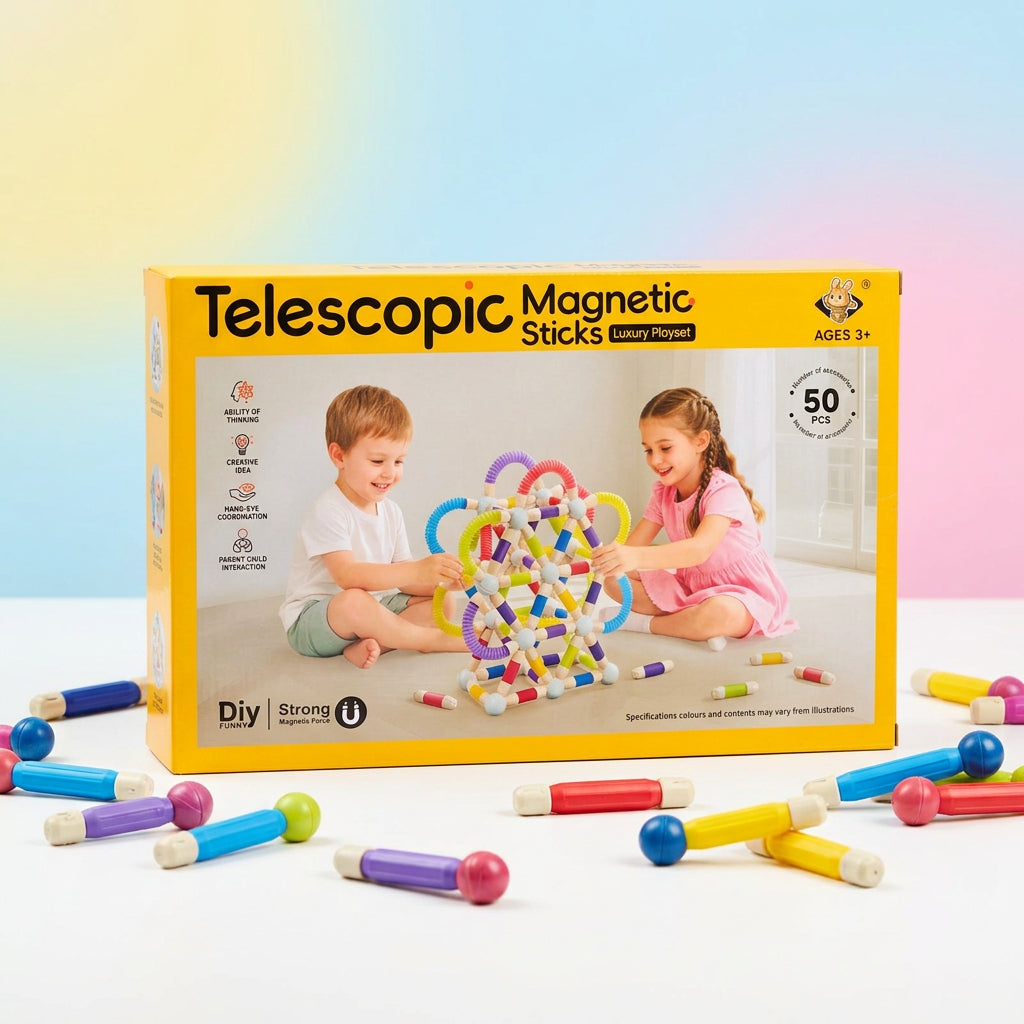 50-Piece Telescopic Magnetic Sticks Luxury Building Set – Educational DIY Construction Toy for Kids Ages 3+