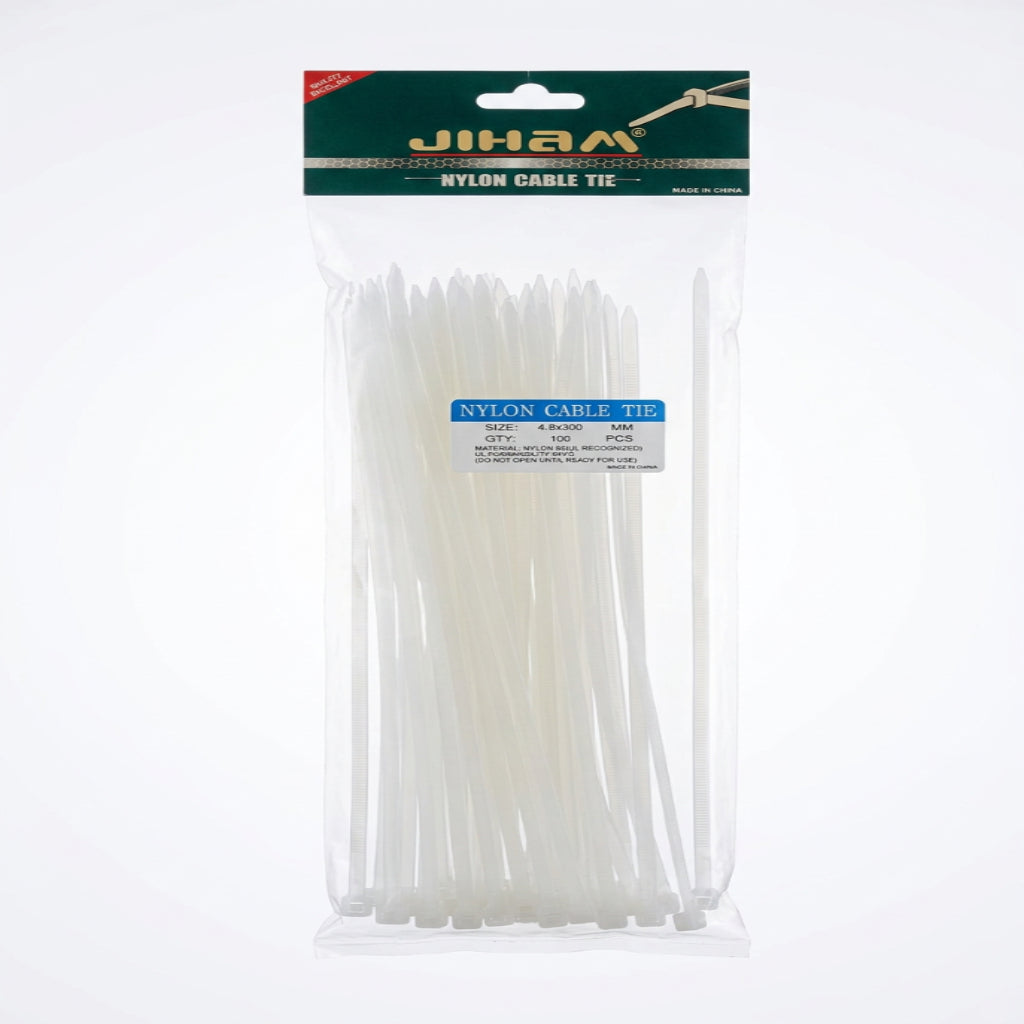 100-Piece Nylon Cable Ties – 4.8 × 300 mm Heavy-Duty Zip Ties