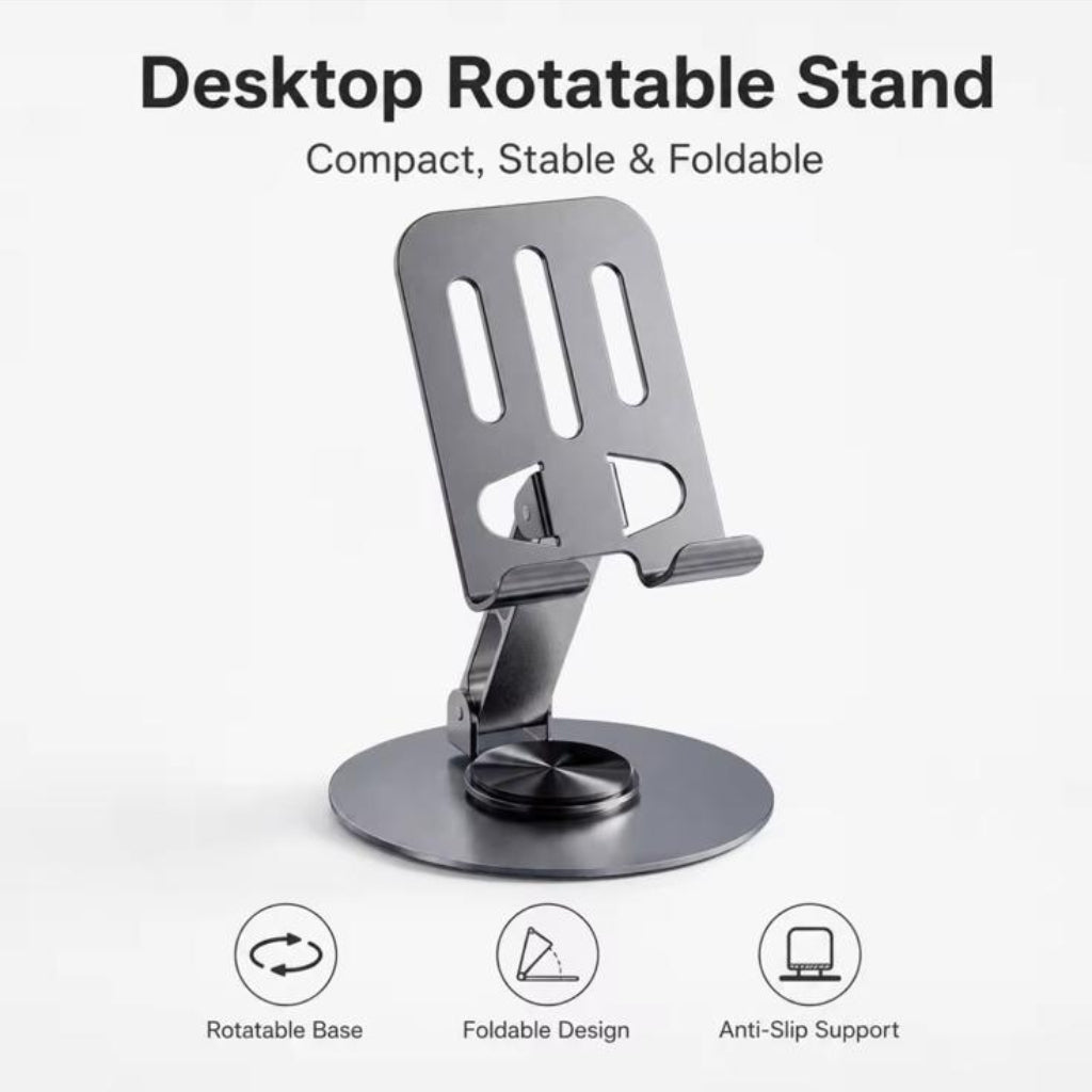 360° Rotatable Metal Tablet & Phone Stand Foldable Desktop Mount Bracket