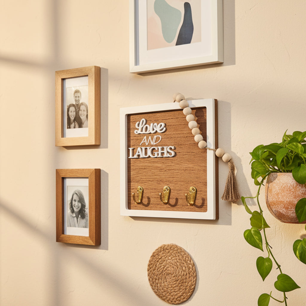 Wooden Key Holder with 3 Hooks – Vintage Wall-Mounted Organizer