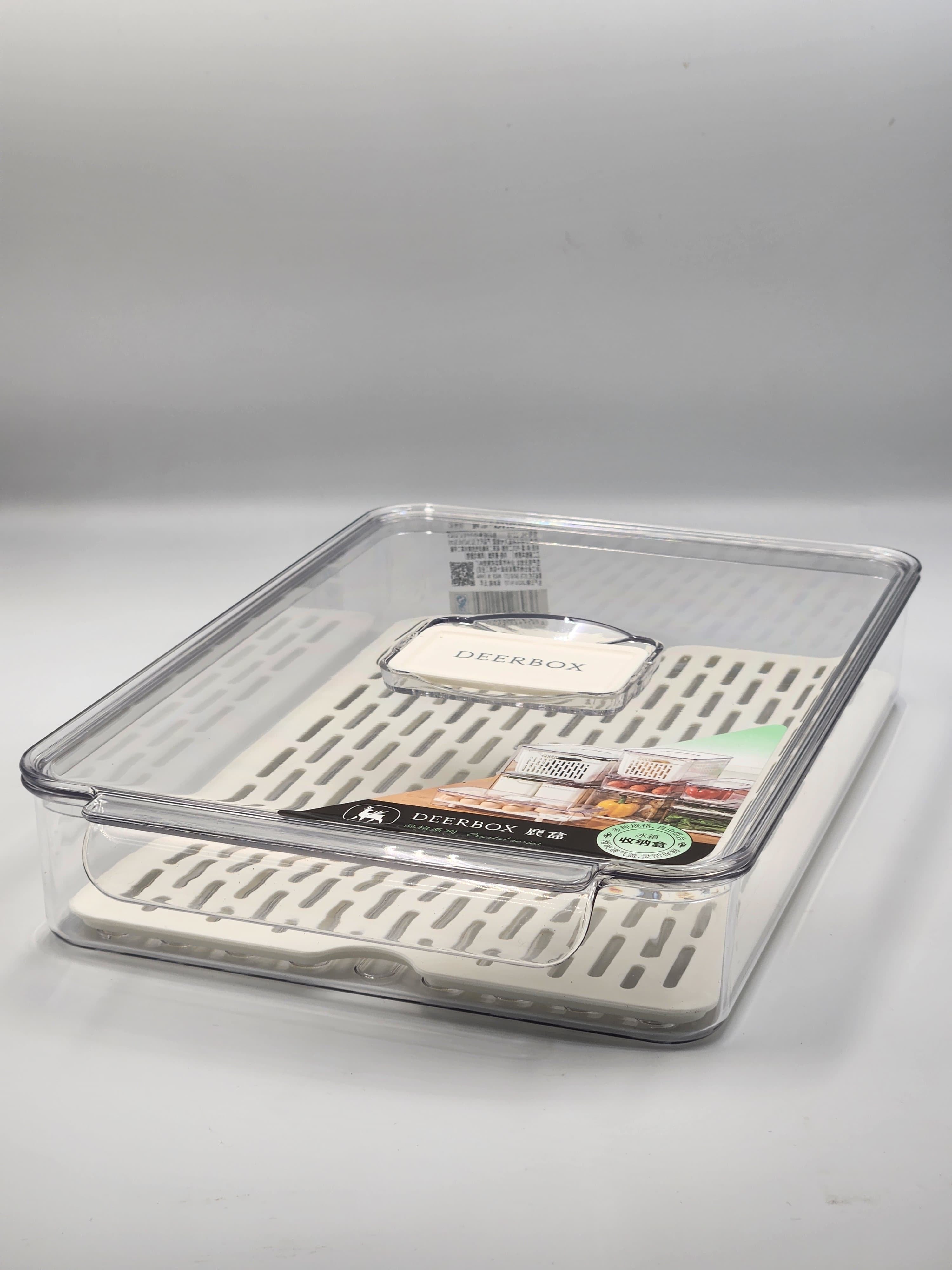 صندوق تخزين الطعام الأكريليك – منظم مطبخ شفاف بغطاء محكم الغلق ولوحة تصريف