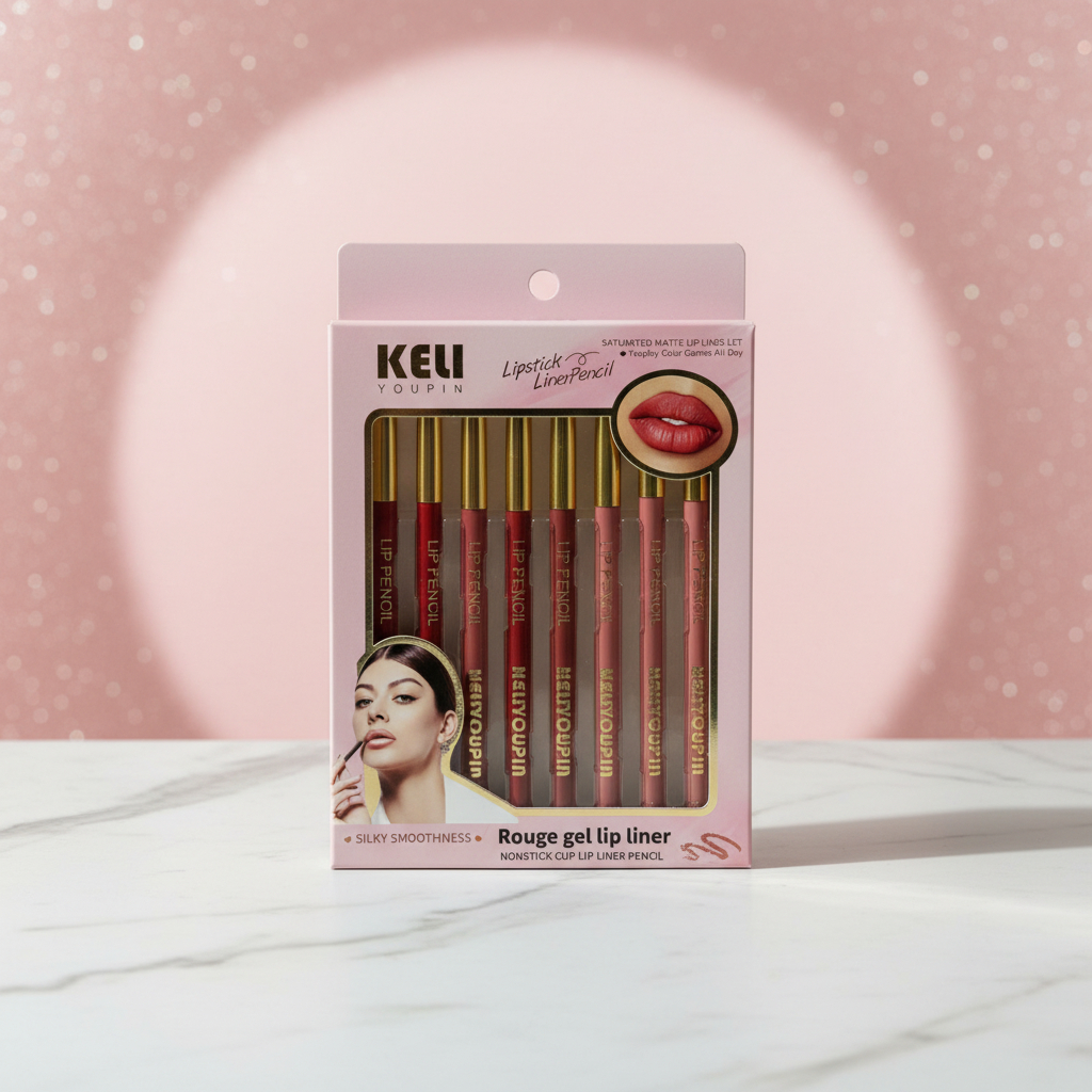 KELI Youpin Rouge Gel Lip Liner Set – 8-Piece Saturated Matte Lipstick Pencil Value Pack