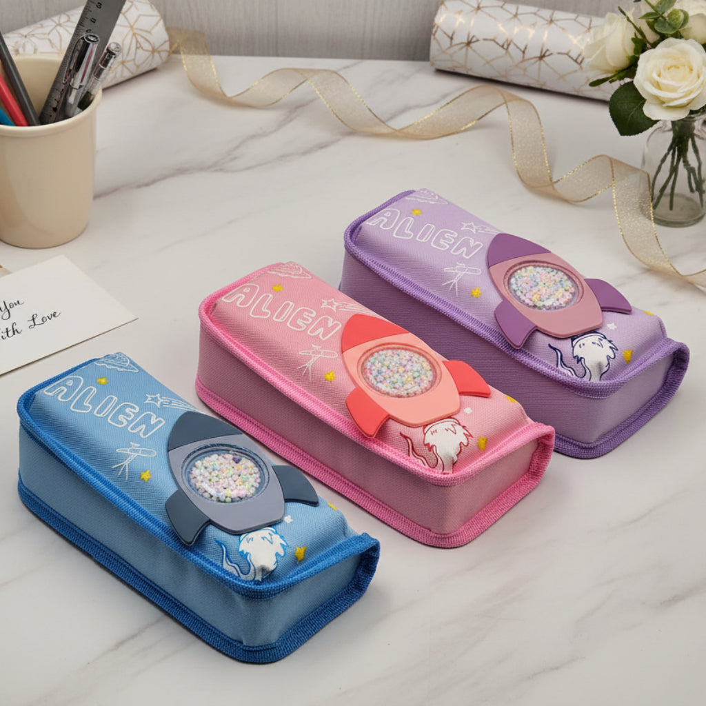 مقلمة لطيفة ذات طابع فضائي – منظم اللوازم المدرسية على شكل صاروخ