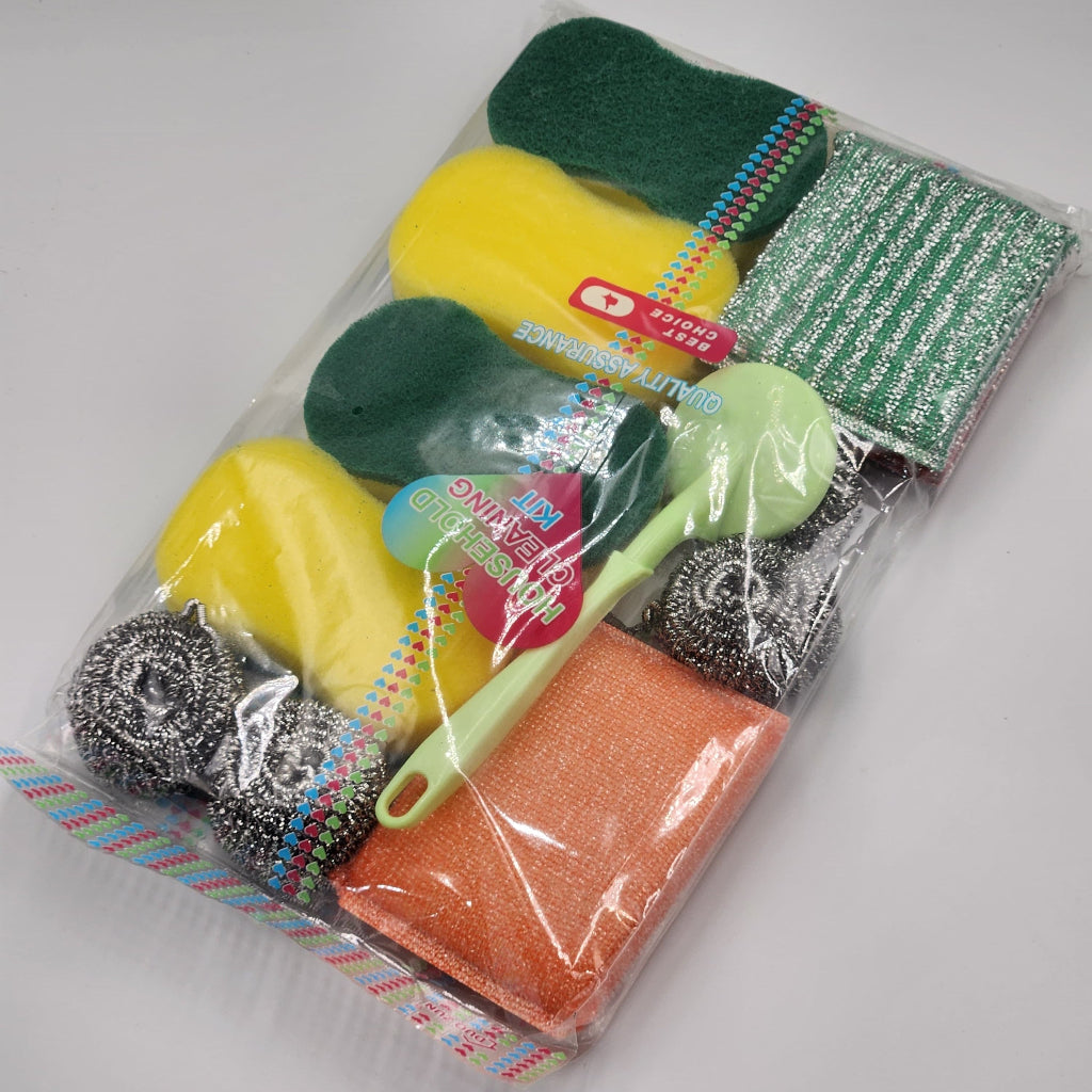 11-Piece Cleaning Set β Stainless Steel Wire Balls, Multi-Color Sponges & Brushes