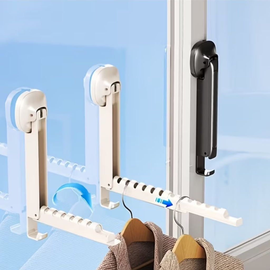 Folding Window Suction Cup Drying Rack | Space-Saving Plastic Clothes Hanger Bracket
