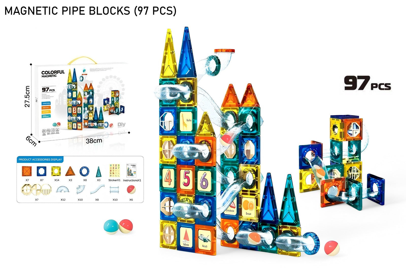 97-Piece Magnetic Building Blocks – STEM Educational Toy Set