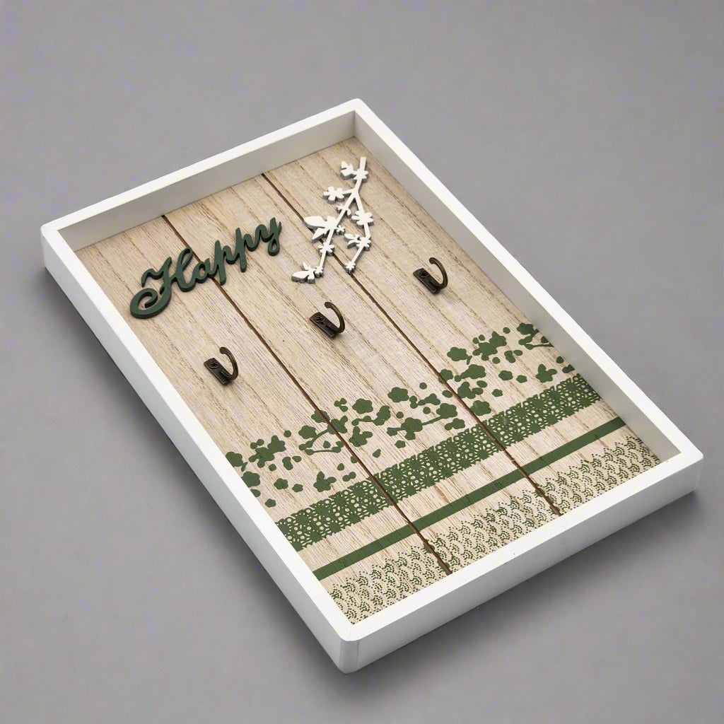 Wooden Key Holder with 3 Hooks – Vintage Wall-Mounted Organizer