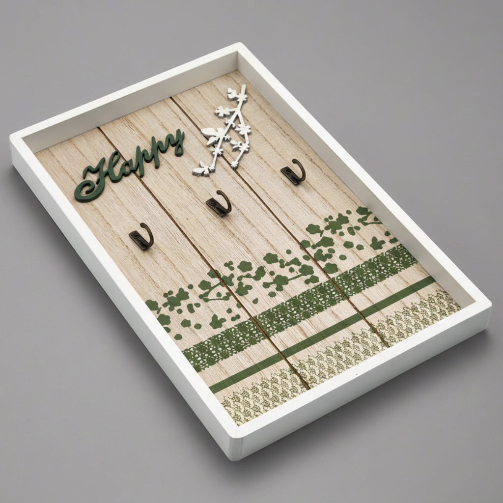 Wooden Key Holder with 3 Hooks – Vintage Wall-Mounted Organizer