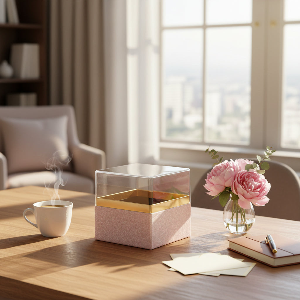 Small Acrylic Paper Gift Boxes with Clear Lids – 10x10 cm