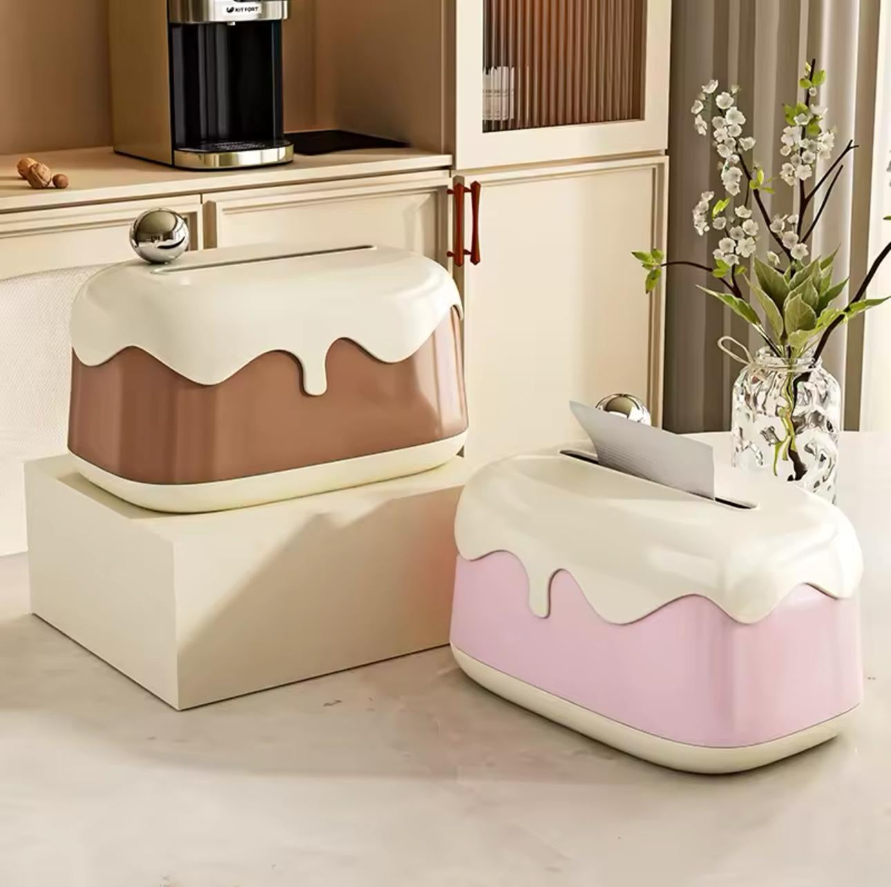 Cute Cream-Style Tissue Box – Decorative Cake Design for Living Room & Desktop