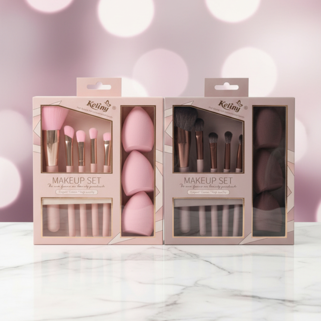 Keliny Complete Makeup Set – Precision Brush & Blender Sponge Kit (8 PCS Set)