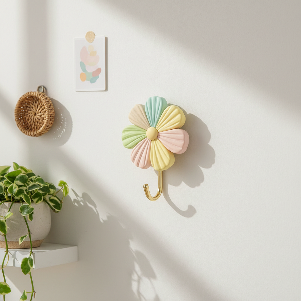 2-Piece Flower-Shaped Wall Hooks โ No-Drill Adhesive Towel & Robe Hooks for Kitchen & Bedroom