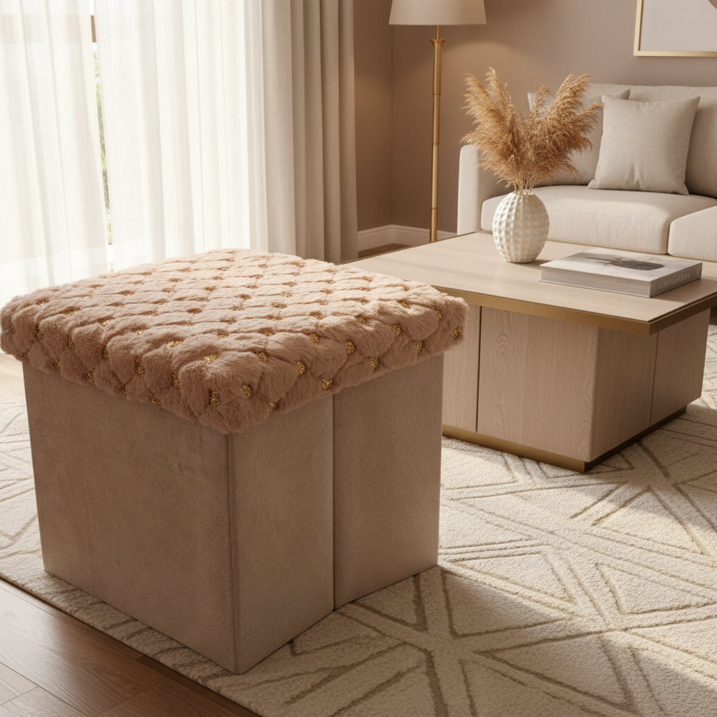 Foldable Stool Ottoman & Durable Storage Box