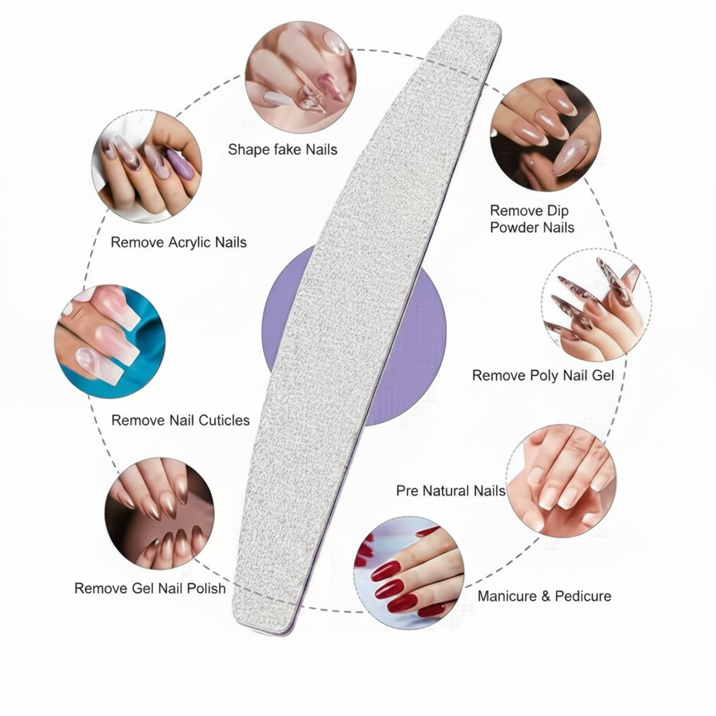 Professional Curved Nail Buffer & File – Heavy-Duty Emery Board for Acrylic, Gel, Dip Powder, and Natural Nails