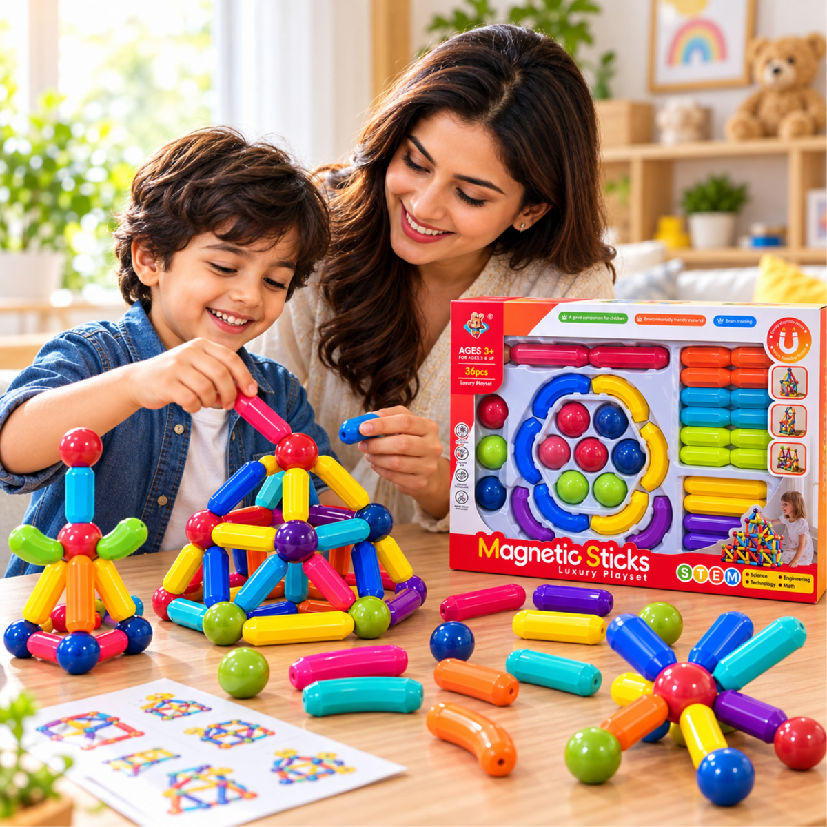 36-Piece Magnetic Sticks and Balls Building Blocks Set – STEM Educational Construction Toy for Kids Ages 3+
