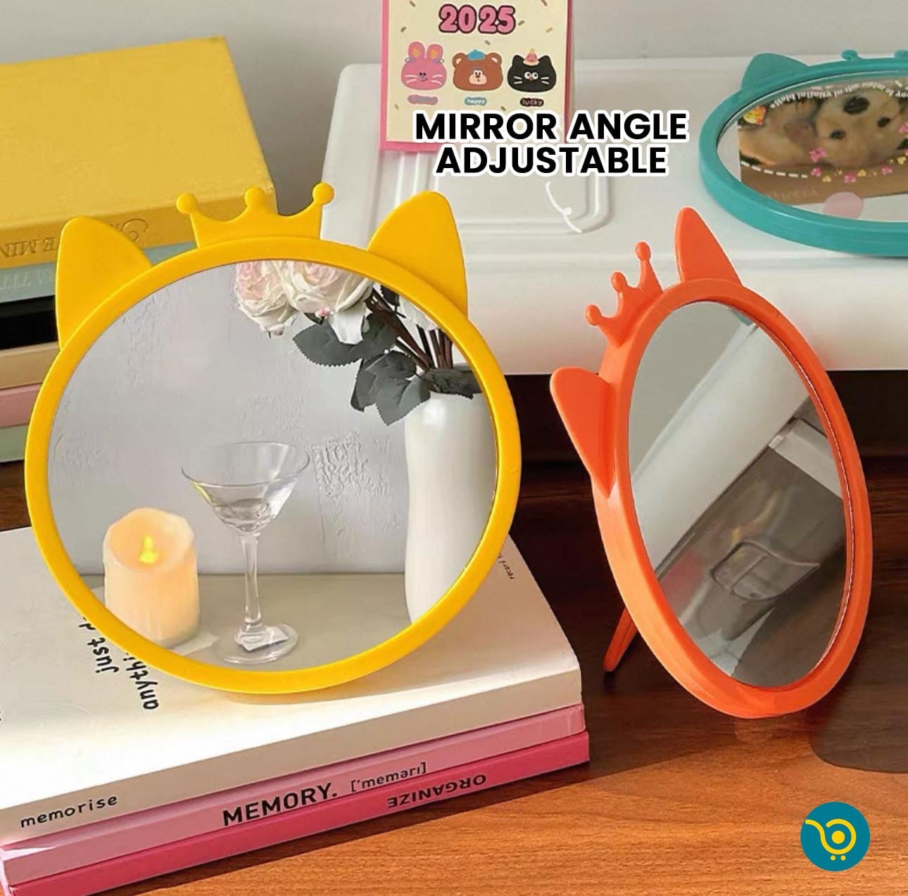 مرآة مكياج على شكل أذن أرنب لطيفة - مرآة تجميل محمولة وقابلة للطي