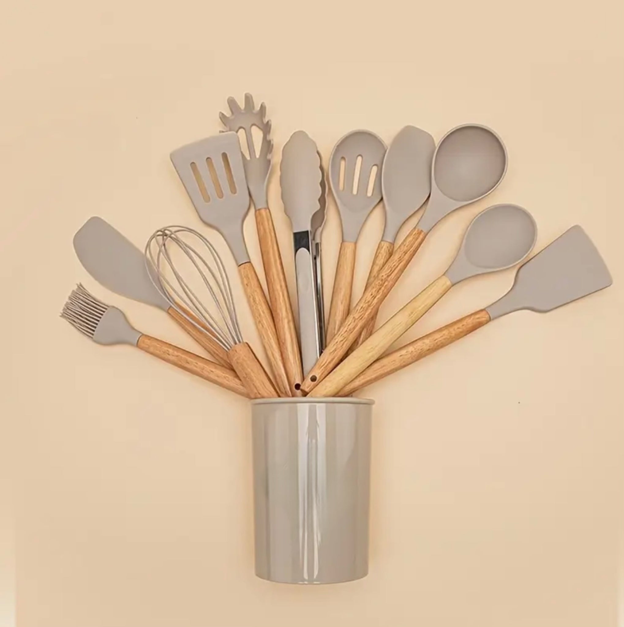 12-Piece Silicone Kitchen Appliance Set β Heat-Resistant, Non-Stick Cookware with Wooden Handles