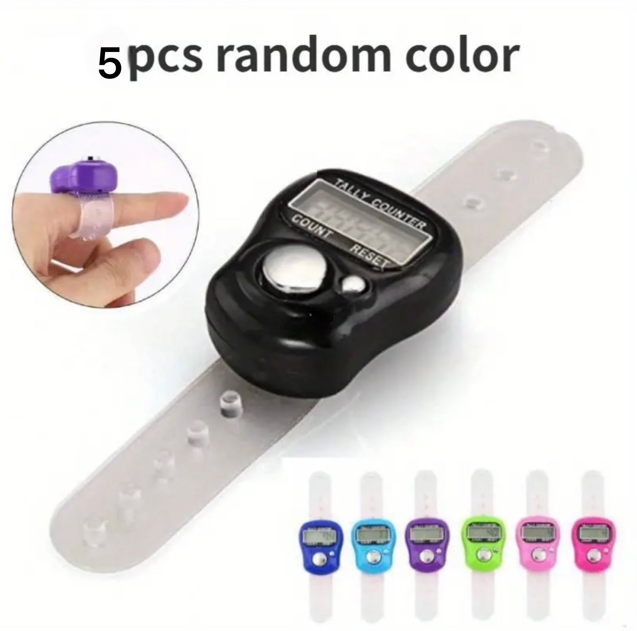 5 قطع من عدادات التسبيح الإلكترونية الصغيرة – تصميم خاتم الإصبع، ألوان متنوعة