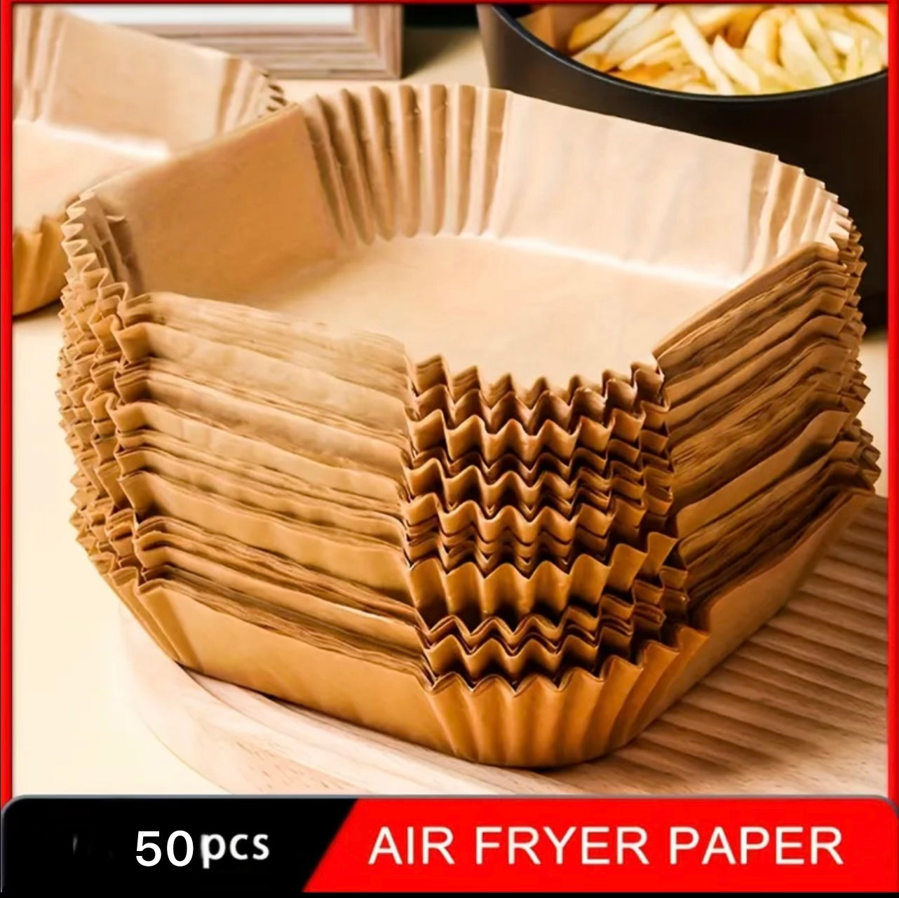 50pcs Non-Stick Air Fryer Liners – 160mm x 45mm, Square Shape
