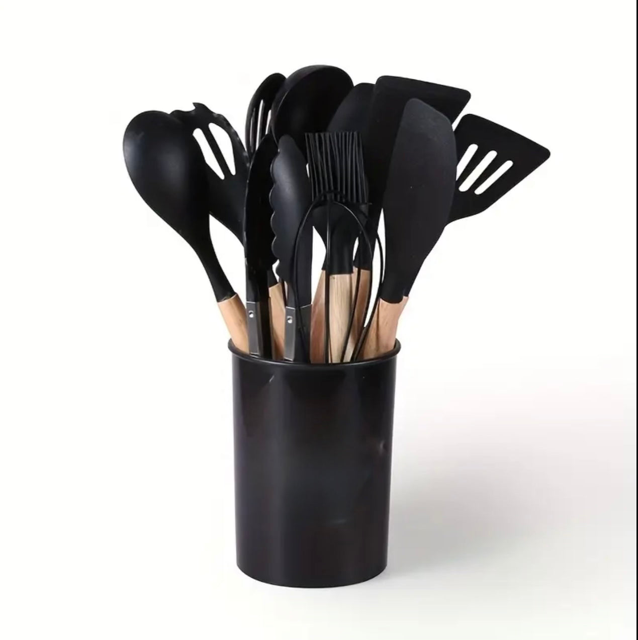 12-Piece Silicone Kitchen Appliance Set β Heat-Resistant, Non-Stick Cookware with Wooden Handles