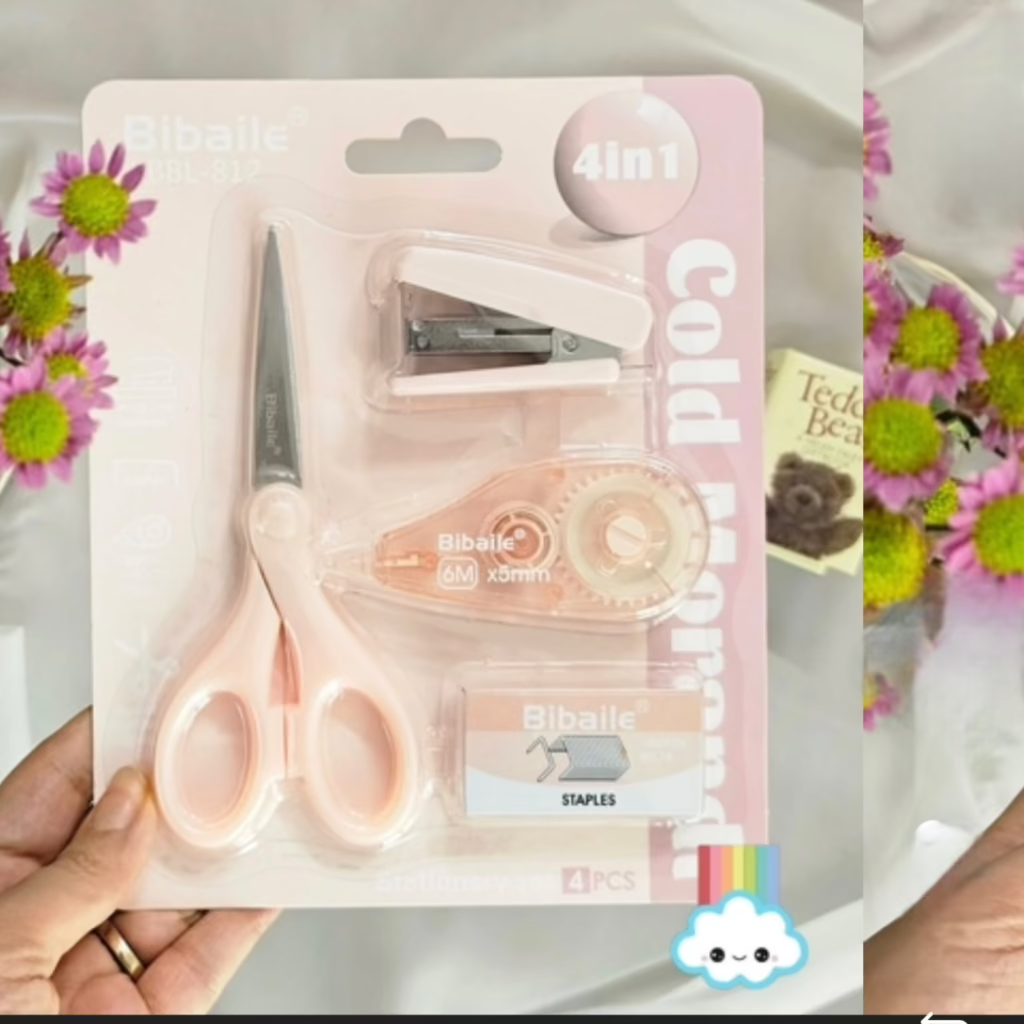 4-in-1 Cold Morandi Stationery Set – Mini Stapler Kit for Kids