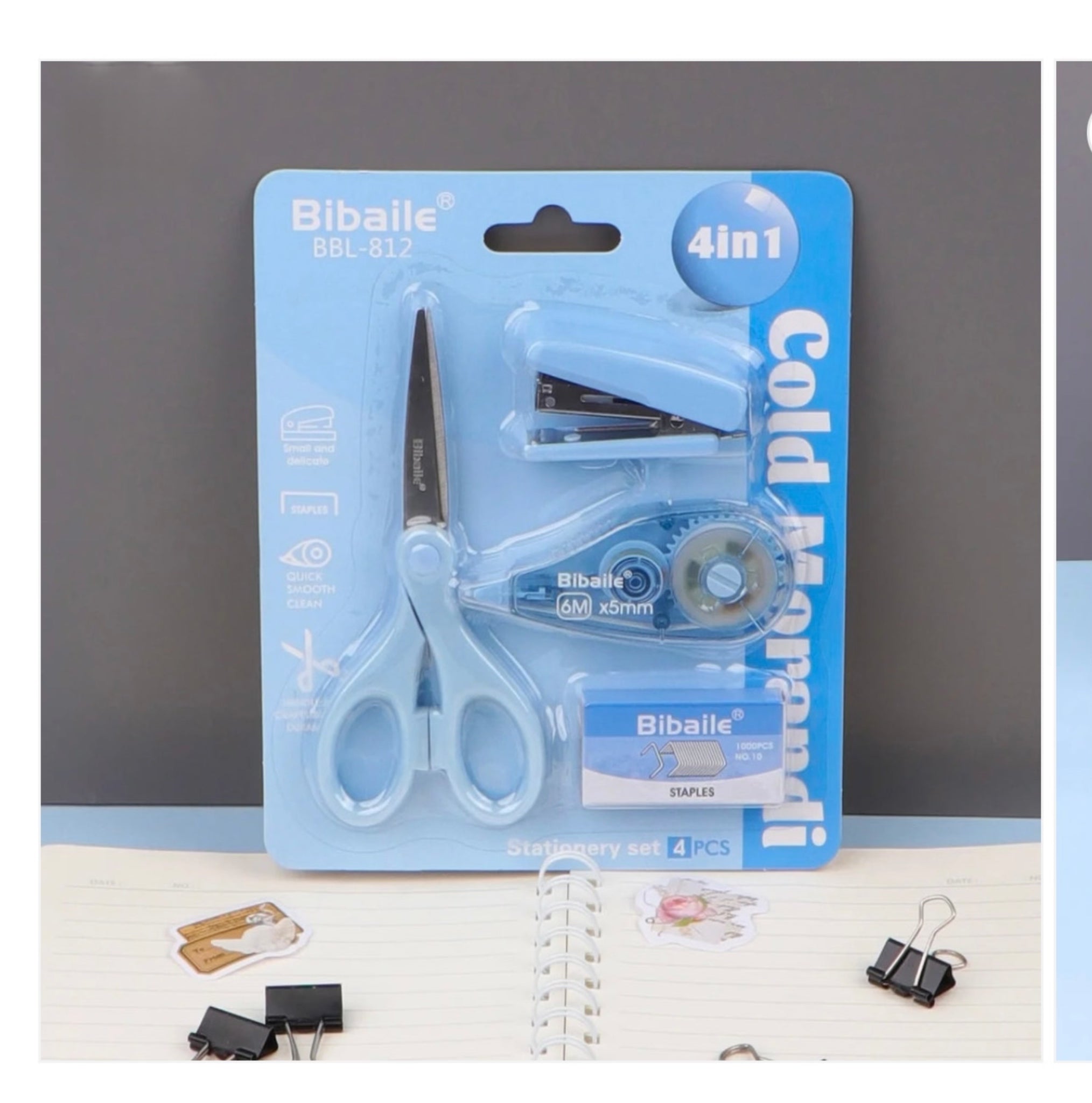 4-in-1 Cold Morandi Stationery Set – Mini Stapler Kit for Kids
