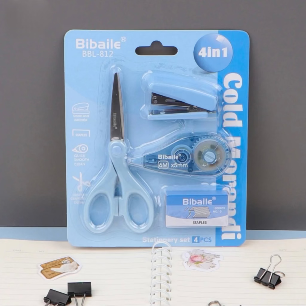 4-in-1 Cold Morandi Stationery Set – Mini Stapler Kit for Kids