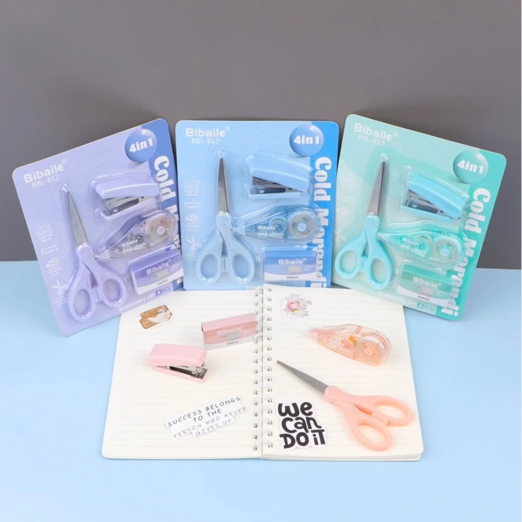 4-in-1 Cold Morandi Stationery Set – Mini Stapler Kit for Kids