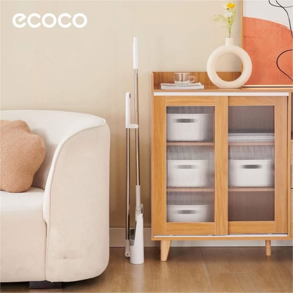 مجموعة مجرفة وفرشاة ذات مقبض طويل من Ecoco - مكنسة مريحة مقاس 90 سم مع دوران 360 درجة ومجرفة قابلة للطي