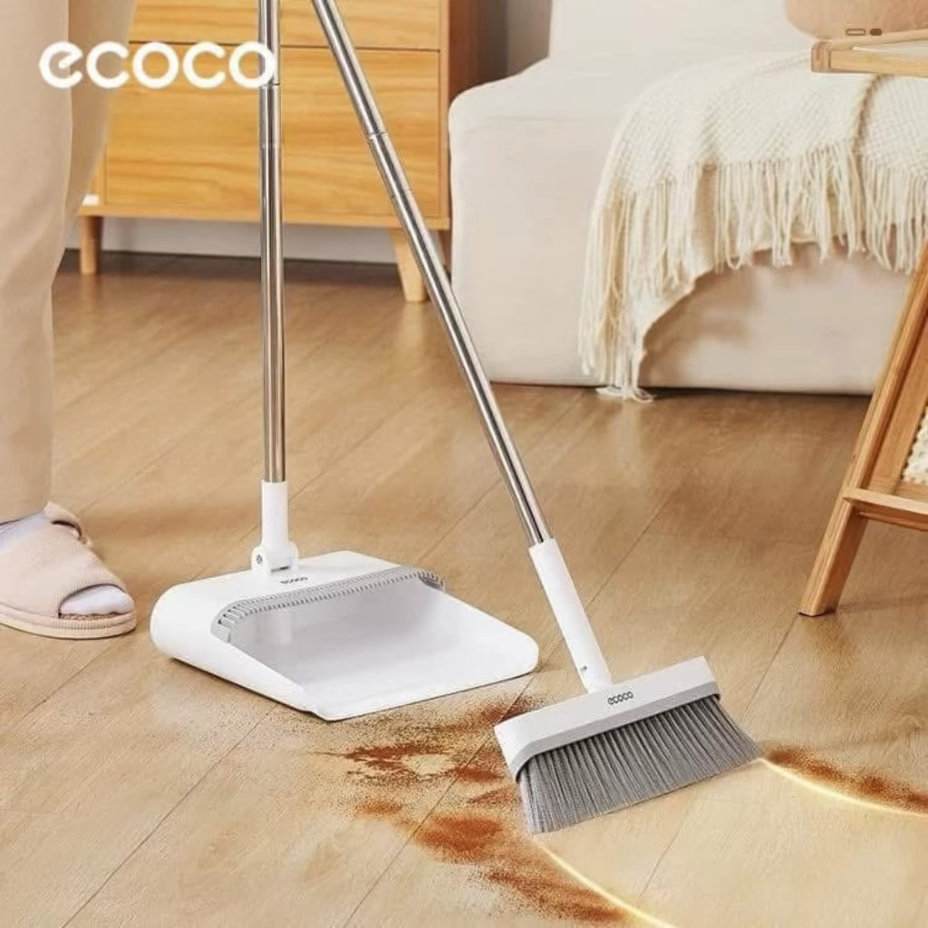 Ecoco Long-Handled Dustpan & Brush Set – 90CM Ergonomic Broom with 360° Swivel & Foldable Dustpan