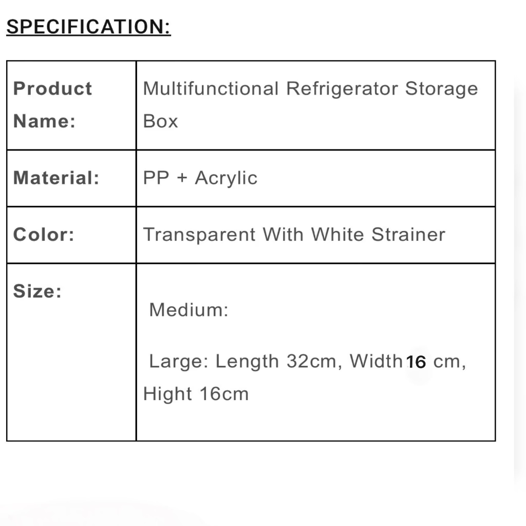 صندوق تخزين طعام أكريليك بغطاء بلاستيكي وطبق تصريف – أبيض شفاف